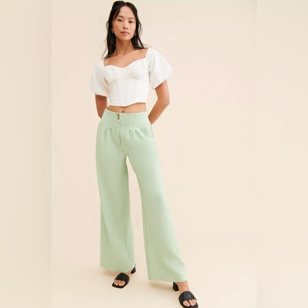 Maeve By Anthropologie Women’s Pleated Front Wide Leg Trousers Green Sz 0 - Picture 1 of 9